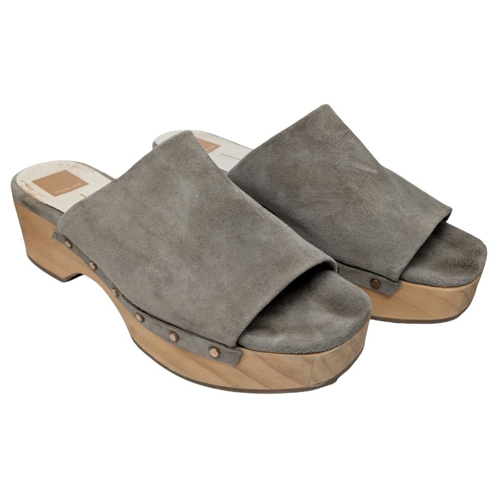 Dolce Vita Dorado Clogs Womens Sage Green Suede Wood Sole Platform Size 10 - Picture 5 of 14